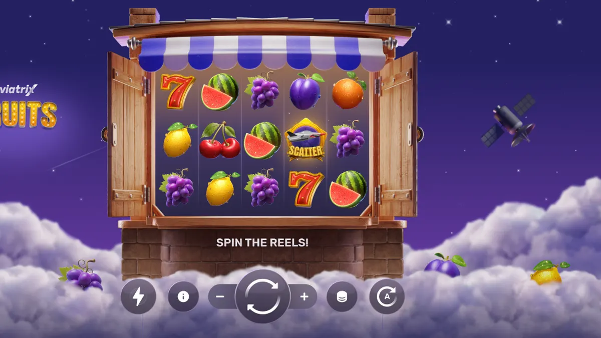 Interface do jogo de slot Aviatrix Fruits com elementos temáticos de aviação