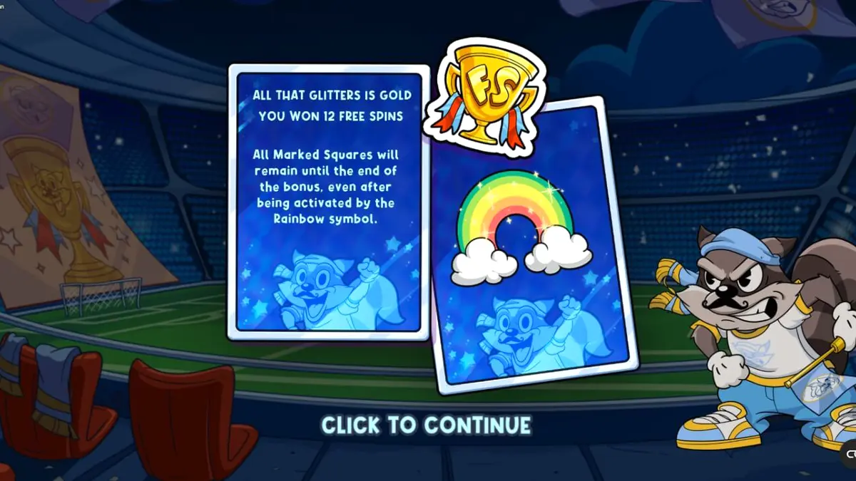 Mascote guaxinim em um estádio de futebol no slot Le Football Fan